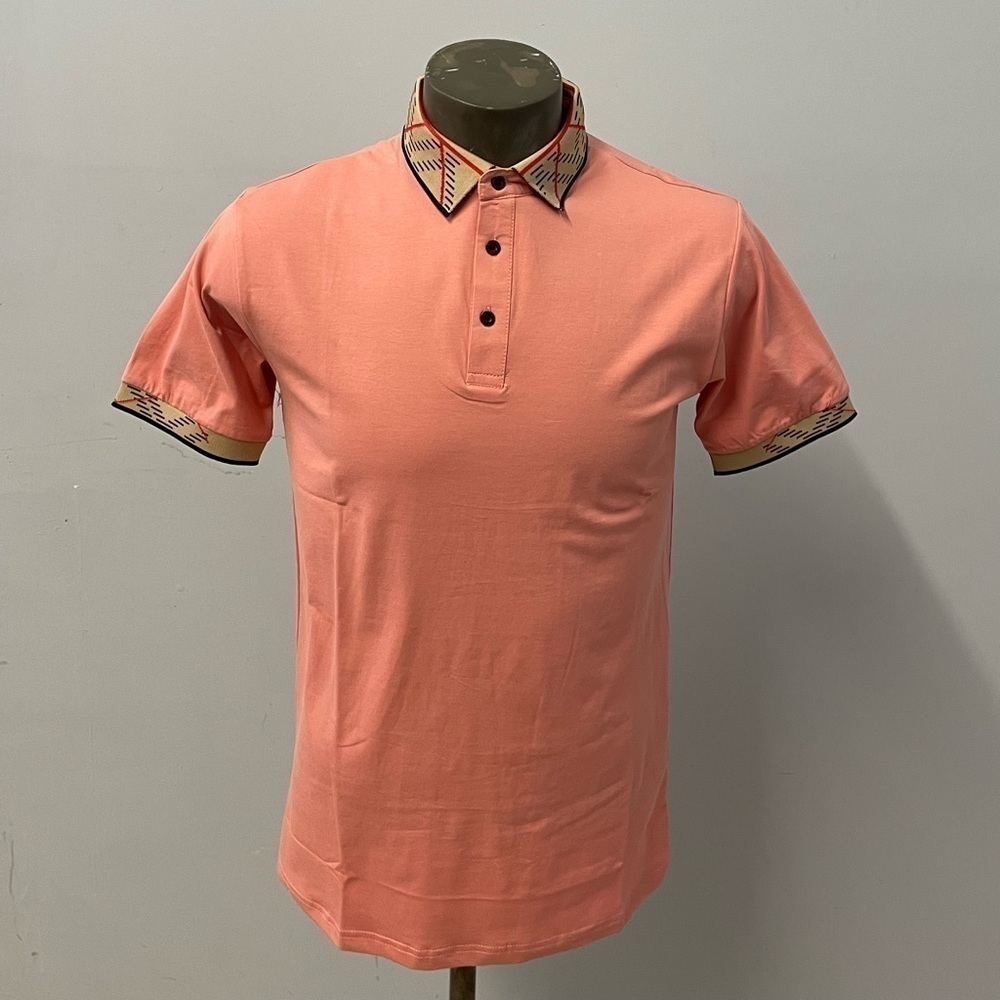 Pazo shirt polo 1/4 button front salmon modern fit